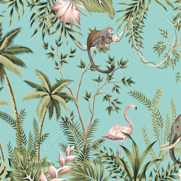 Tischaufkleber und Schreibtischaufkleber tropische dschungelszene mit elefant und flamingo – Wallnifity® Tischaufkleber und Schreibtischaufkleber tropische dschungelszene mit elefant und flamingo – Wallnifity®