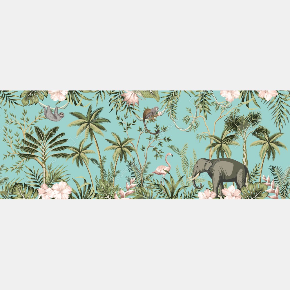 Tischaufkleber und Schreibtischaufkleber tropische dschungelszene mit elefant und flamingo – Wallnifity® Tischaufkleber und Schreibtischaufkleber tropische dschungelszene mit elefant und flamingo – Wallnifity®