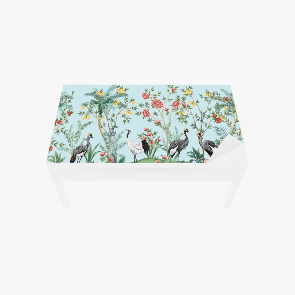Tischaufkleber und Schreibtischaufkleber eleganter kranichgarten mit blüten – Wallnifity®