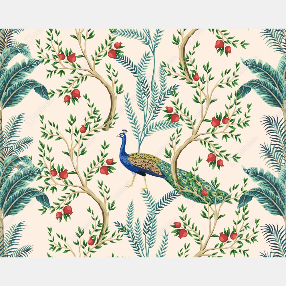 Tischaufkleber und Schreibtischaufkleber pfau zwischen granatästen – Wallnifity® Tischaufkleber und Schreibtischaufkleber pfau zwischen granatästen – Wallnifity®