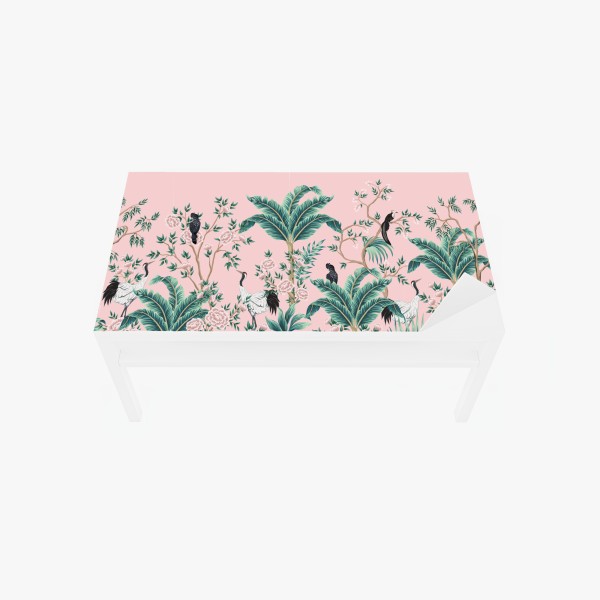 Tischaufkleber und Schreibtischaufkleber pastell tropisches botanisches muster mit kranichen – Wallnifity® Tischaufkleber und Schreibtischaufkleber pastell tropisches botanisches muster mit kranichen – Wallnifity®