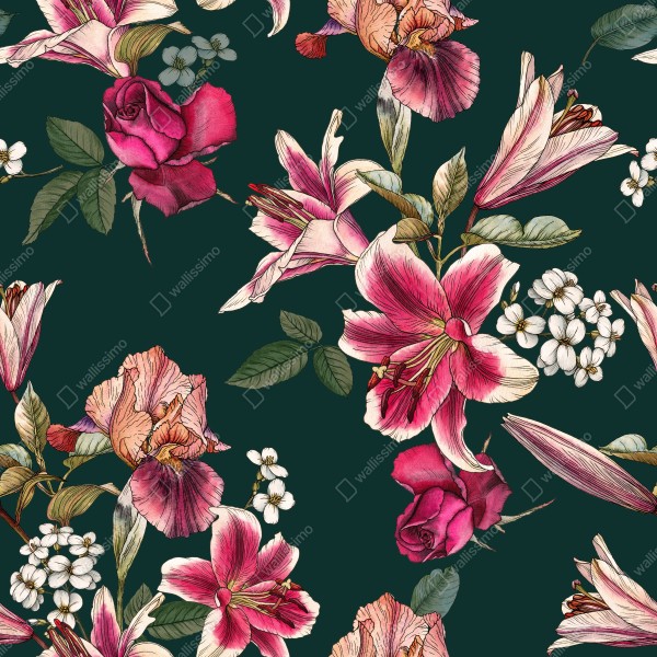 Tischaufkleber und Schreibtischaufkleber vintage botanisches floralmuster auf tiefgrün – Wallnifity® Tischaufkleber und Schreibtischaufkleber vintage botanisches floralmuster auf tiefgrün – Wallnifity®