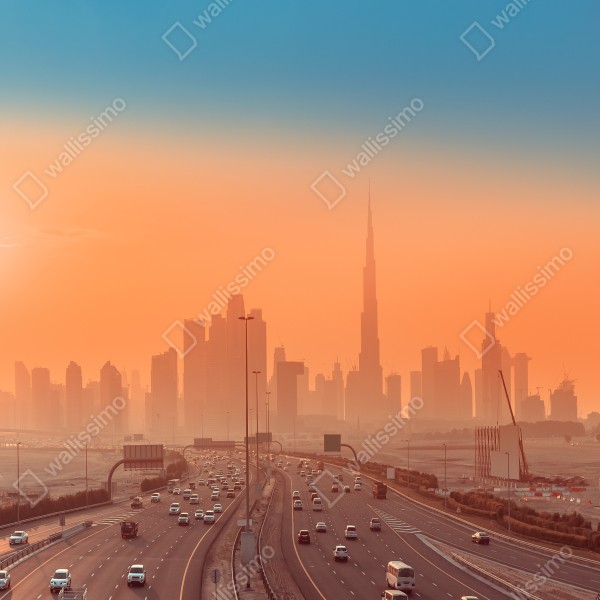 Tischaufkleber und Schreibtischaufkleber Dubai skyline bei sonnenaufgang – Wallnifity® Tischaufkleber und Schreibtischaufkleber Dubai skyline bei sonnenaufgang – Wallnifity®