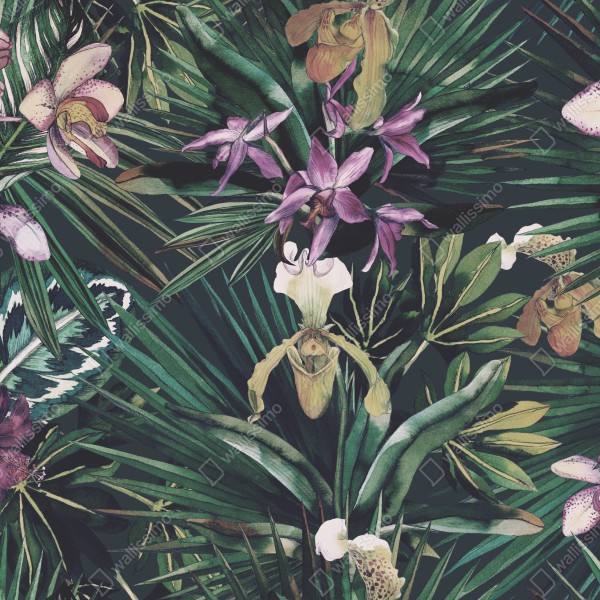 Tischaufkleber und Schreibtischaufkleber tropische orchideen in aquarell und palmblättern – Wallnifity® Tischaufkleber und Schreibtischaufkleber tropische orchideen in aquarell und palmblättern – Wallnifity®