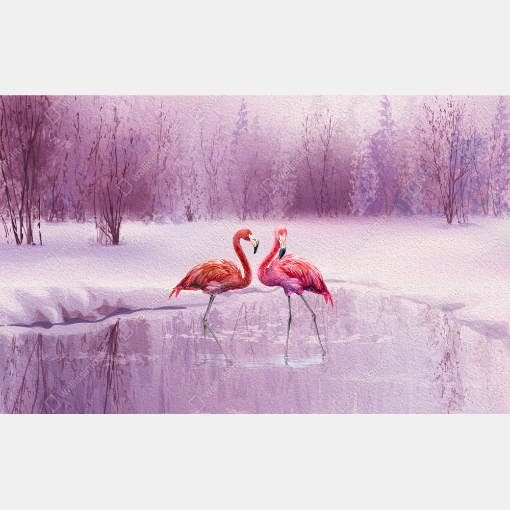 Tischaufkleber und Schreibtischaufkleber pastell flamingos über winterlichem see – Wallnifity® Tischaufkleber und Schreibtischaufkleber pastell flamingos über winterlichem see – Wallnifity®