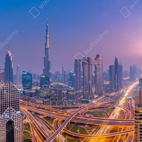 Tischaufkleber und Schreibtischaufkleber panoramablick auf Dubai bei dämmerung – Wallnifity® Tischaufkleber und Schreibtischaufkleber panoramablick auf Dubai bei dämmerung – Wallnifity®
