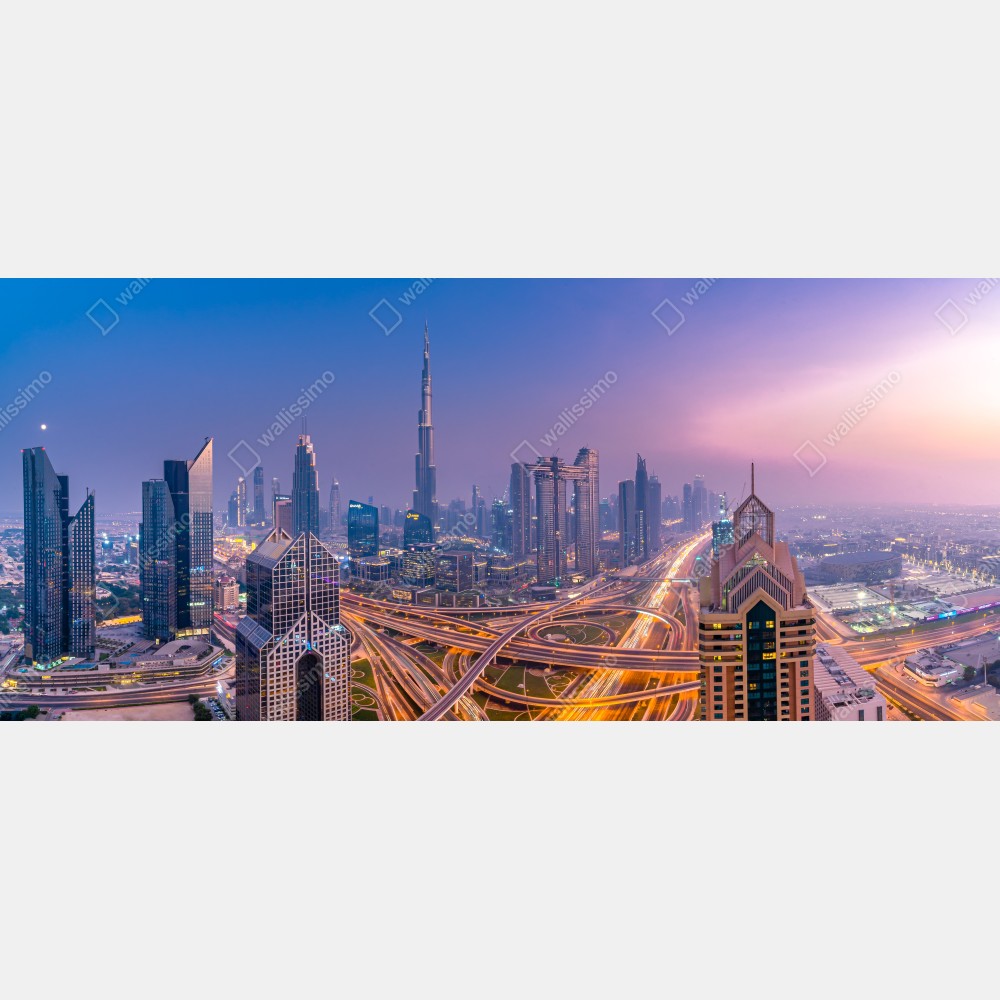 Tischaufkleber und Schreibtischaufkleber panoramablick auf Dubai bei dämmerung – Wallnifity® Tischaufkleber und Schreibtischaufkleber panoramablick auf Dubai bei dämmerung – Wallnifity®