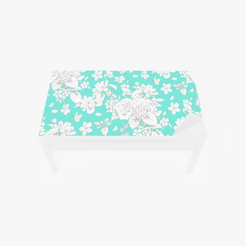 Tischaufkleber und Schreibtischaufkleber türkis floral muster mit blumen – Wallnifity® Tischaufkleber und Schreibtischaufkleber türkis floral muster mit blumen – Wallnifity®