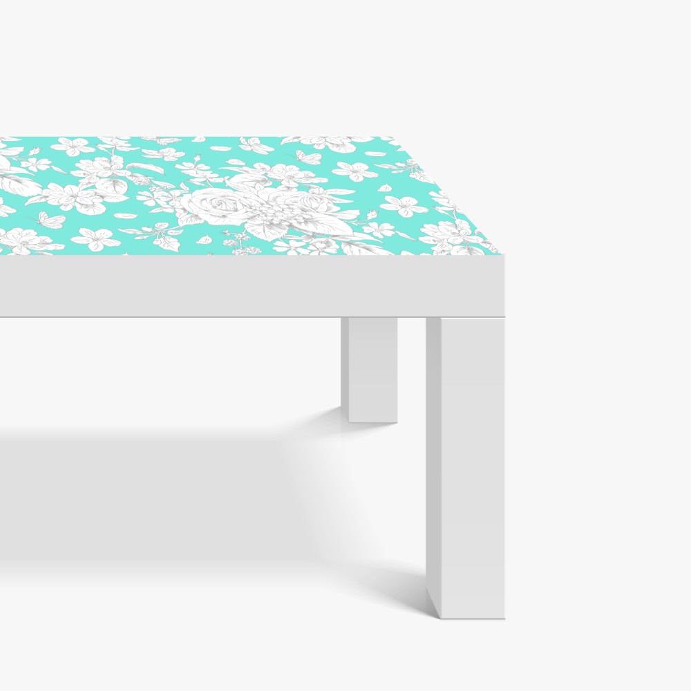 Tischaufkleber und Schreibtischaufkleber türkis floral muster mit blumen – Wallnifity® Tischaufkleber und Schreibtischaufkleber türkis floral muster mit blumen – Wallnifity®