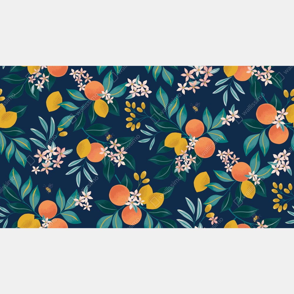 Tischaufkleber und Schreibtischaufkleber botanisches zitronen- und orangenmuster auf marineblauem hintergrund – Wallnifity® Tischaufkleber und Schreibtischaufkleber botanisches zitronen- und orangenmuster auf marineblauem hintergrund – Wallnifity®