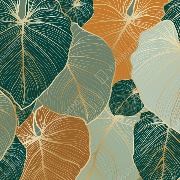 Tischaufkleber und Schreibtischaufkleber türkis-goldenes botanisches blättermuster – Wallnifity® Tischaufkleber und Schreibtischaufkleber türkis-goldenes botanisches blättermuster – Wallnifity®