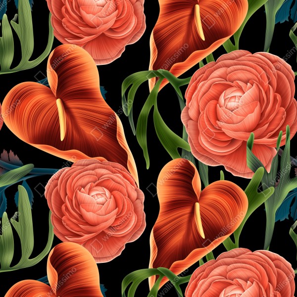 Tischaufkleber und Schreibtischaufkleber lebhaftes korallenblumenmuster auf schwarzem hintergrund – Wallnifity® Tischaufkleber und Schreibtischaufkleber lebhaftes korallenblumenmuster auf schwarzem hintergrund – Wallnifity®