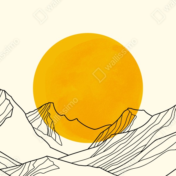 Tischaufkleber und Schreibtischaufkleber goldene sonne über minimalistischen bergen – Wallnifity® Tischaufkleber und Schreibtischaufkleber goldene sonne über minimalistischen bergen – Wallnifity®