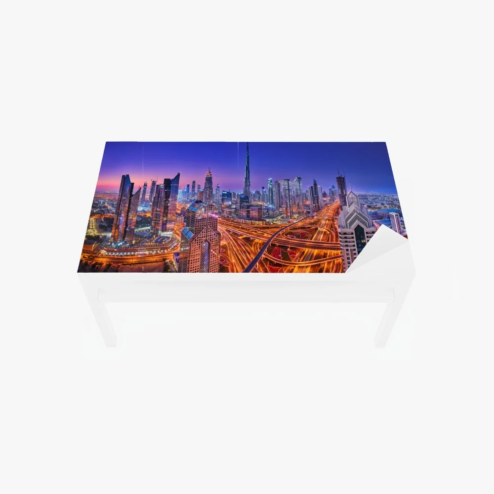 Tischaufkleber und Schreibtischaufkleber Dubai panorama bei dämmerung – Wallnifity® Tischaufkleber und Schreibtischaufkleber Dubai panorama bei dämmerung – Wallnifity®