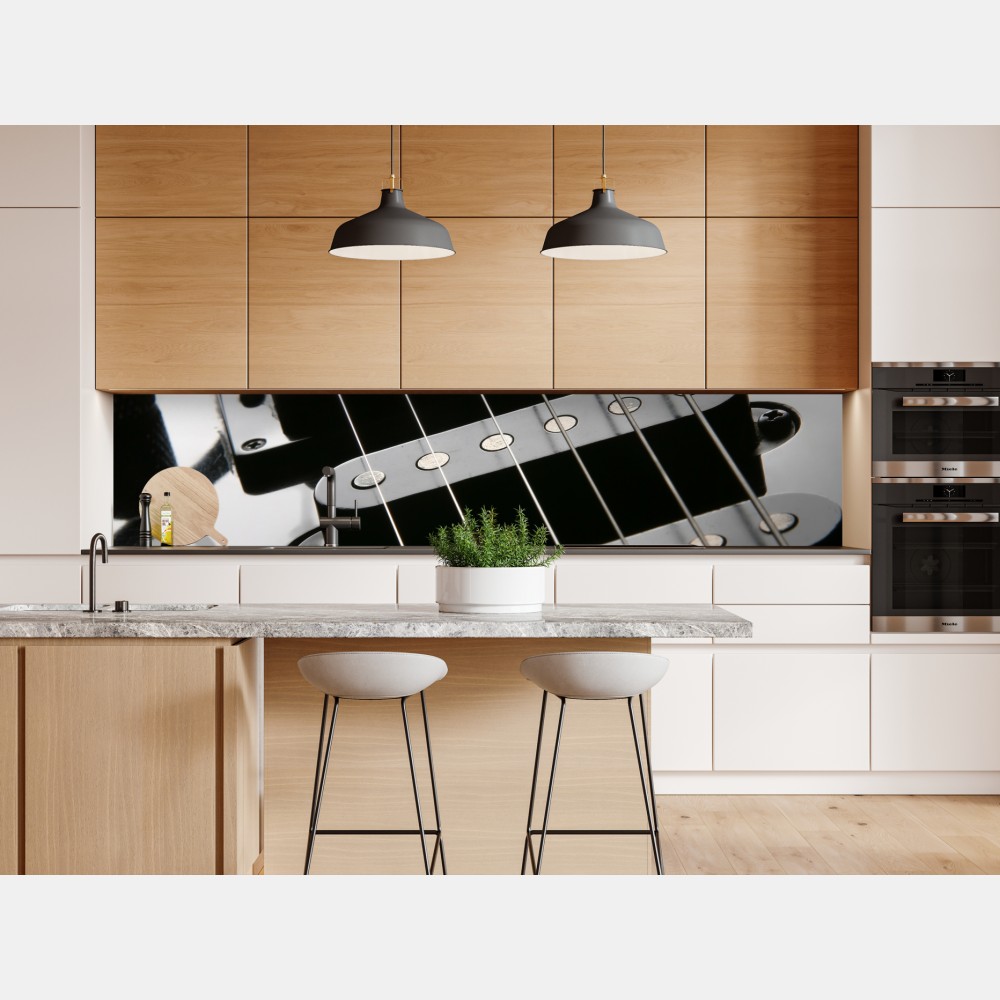 Repositionierbarer Aufkleber nahaufnahme einer schwarzen elektrogitarre – Wallnifity® Repositionierbarer Aufkleber nahaufnahme einer schwarzen elektrogitarre – Wallnifity®