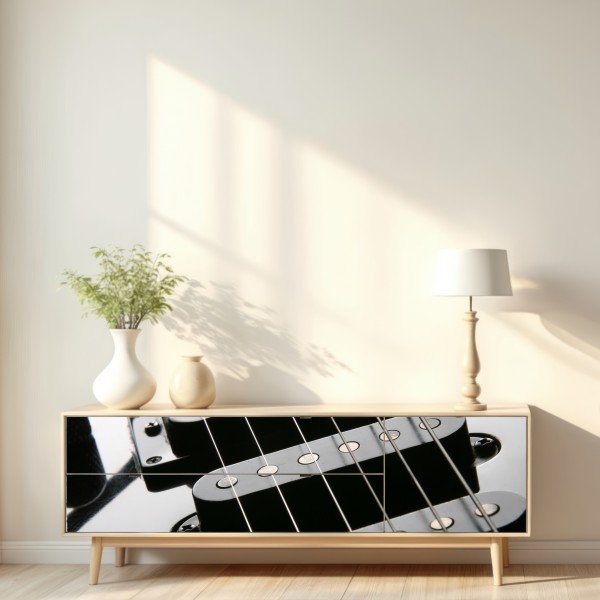 Repositionierbarer Aufkleber nahaufnahme einer schwarzen elektrogitarre – Wallnifity® Repositionierbarer Aufkleber nahaufnahme einer schwarzen elektrogitarre – Wallnifity®