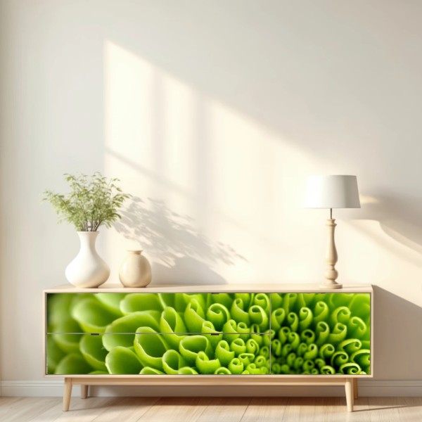 Repositionierbarer Aufkleber leuchtende grüne blumenspirale im makro – Wallnifity® Repositionierbarer Aufkleber leuchtende grüne blumenspirale im makro – Wallnifity®