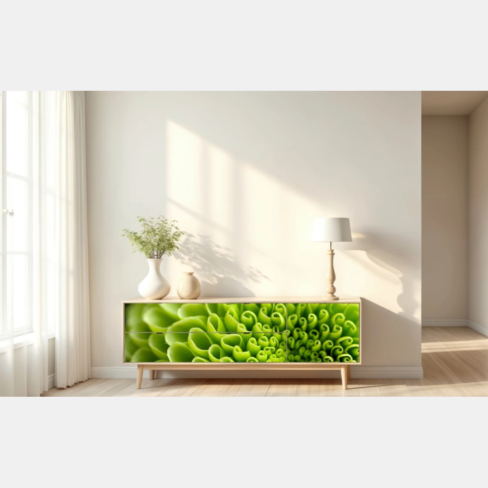 Repositionierbarer Aufkleber leuchtende grüne blumenspirale im makro – Wallnifity® Repositionierbarer Aufkleber leuchtende grüne blumenspirale im makro – Wallnifity®