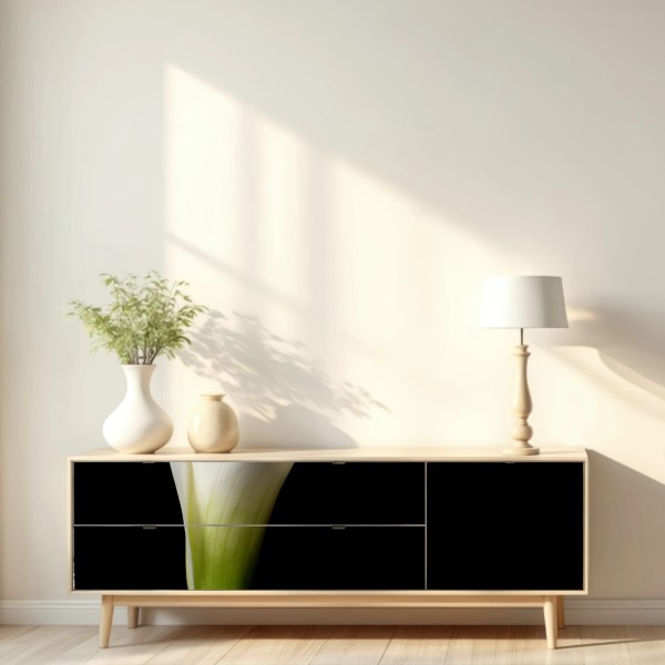 Repositionierbarer Aufkleber elegante weiße calla auf schwarzem hintergrund – Wallnifity® Repositionierbarer Aufkleber elegante weiße calla auf schwarzem hintergrund – Wallnifity®