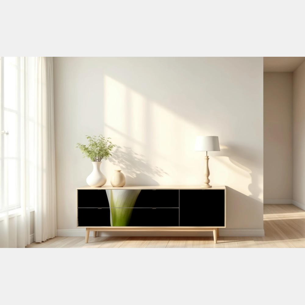 Repositionierbarer Aufkleber elegante weiße calla auf schwarzem hintergrund – Wallnifity® Repositionierbarer Aufkleber elegante weiße calla auf schwarzem hintergrund – Wallnifity®
