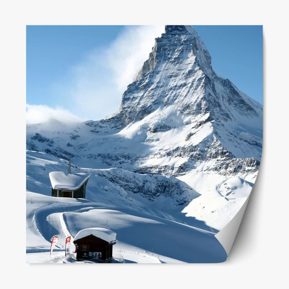 Repositionierbarer Aufkleber majestätischer alpiner gipfel im winter – Wallnifity® Repositionierbarer Aufkleber majestätischer alpiner gipfel im winter – Wallnifity®