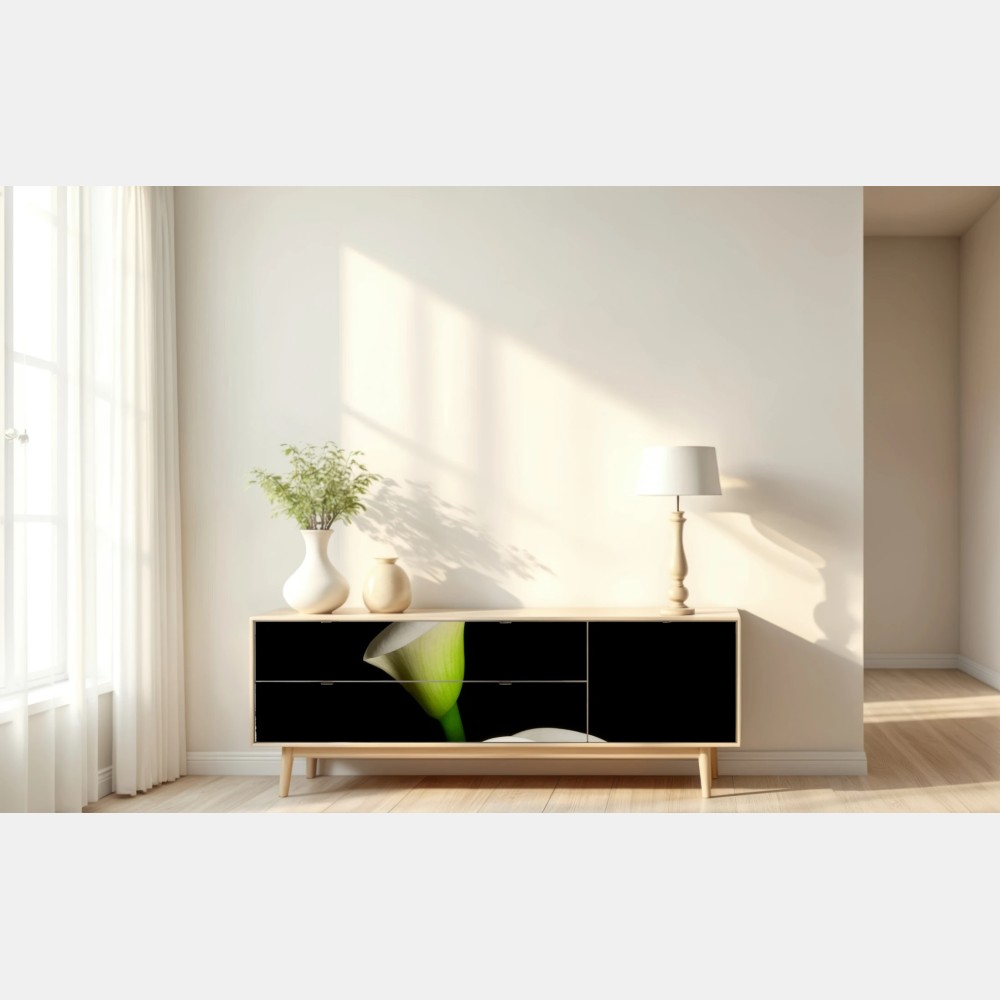 Repositionierbarer Aufkleber weiße calla vor schwarzem hintergrund – Wallnifity® Repositionierbarer Aufkleber weiße calla vor schwarzem hintergrund – Wallnifity®