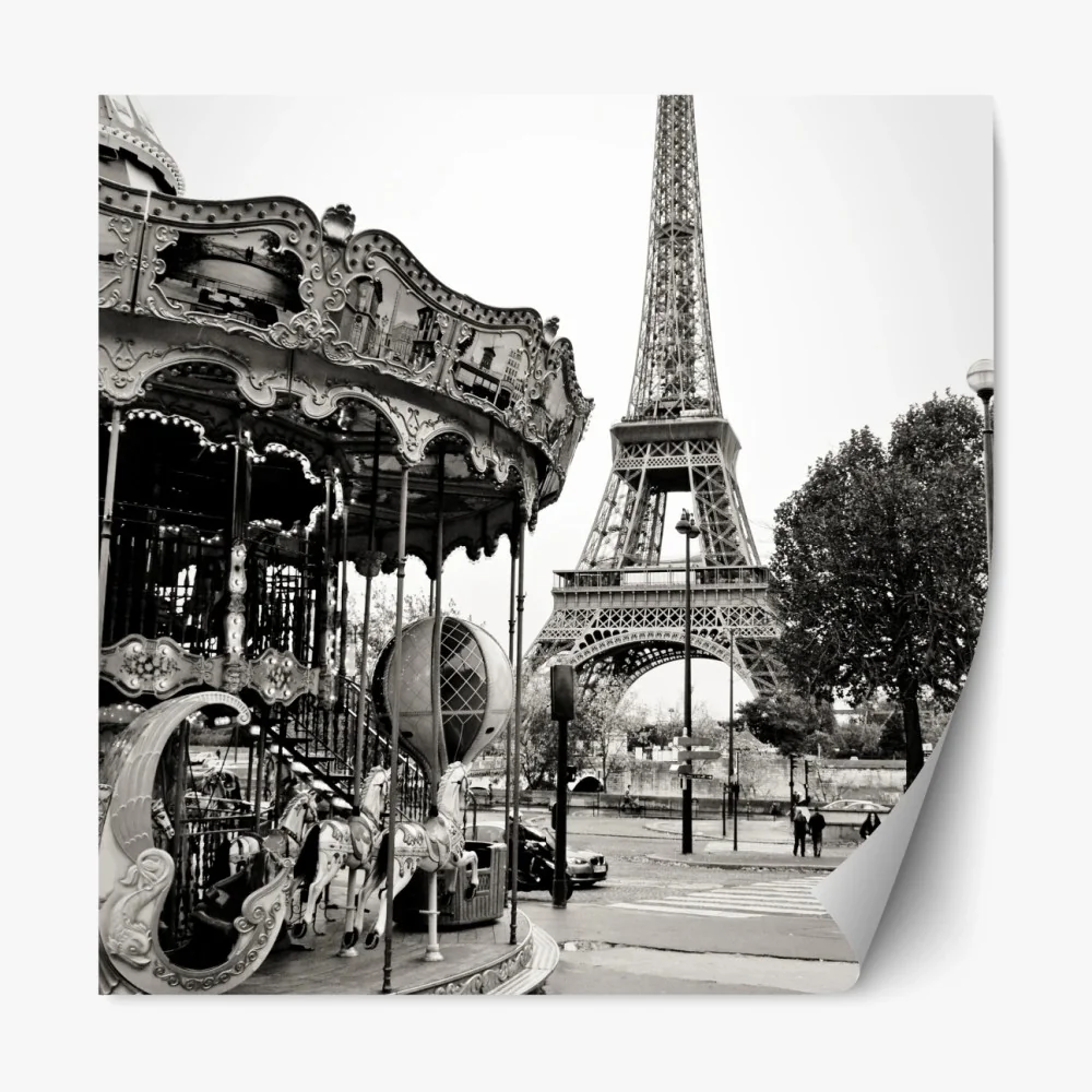 Repositionierbarer Aufkleber Eiffelturm und karussell in Paris – Wallnifity® Repositionierbarer Aufkleber Eiffelturm und karussell in Paris – Wallnifity®
