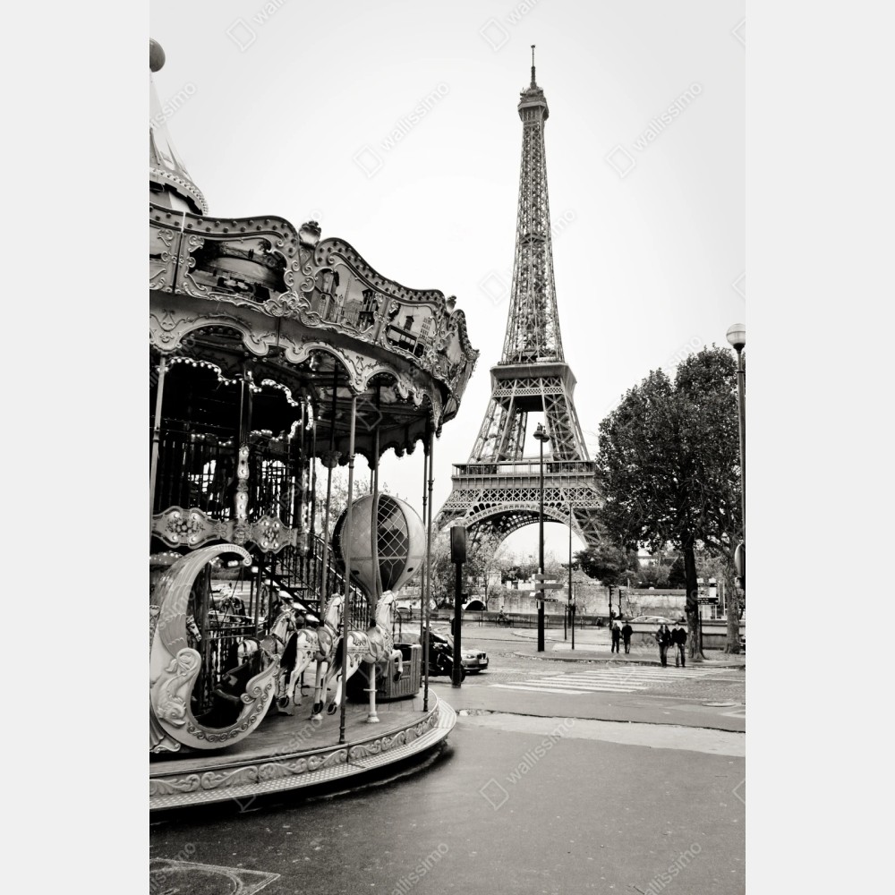 Repositionierbarer Aufkleber Eiffelturm und karussell in Paris – Wallnifity® Repositionierbarer Aufkleber Eiffelturm und karussell in Paris – Wallnifity®