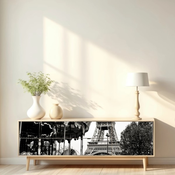 Repositionierbarer Aufkleber Eiffelturm und karussell in Paris – Wallnifity® Repositionierbarer Aufkleber Eiffelturm und karussell in Paris – Wallnifity®
