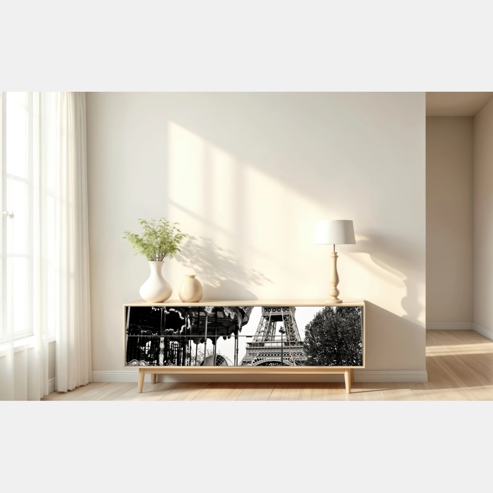 Repositionierbarer Aufkleber Eiffelturm und karussell in Paris – Wallnifity® Repositionierbarer Aufkleber Eiffelturm und karussell in Paris – Wallnifity®