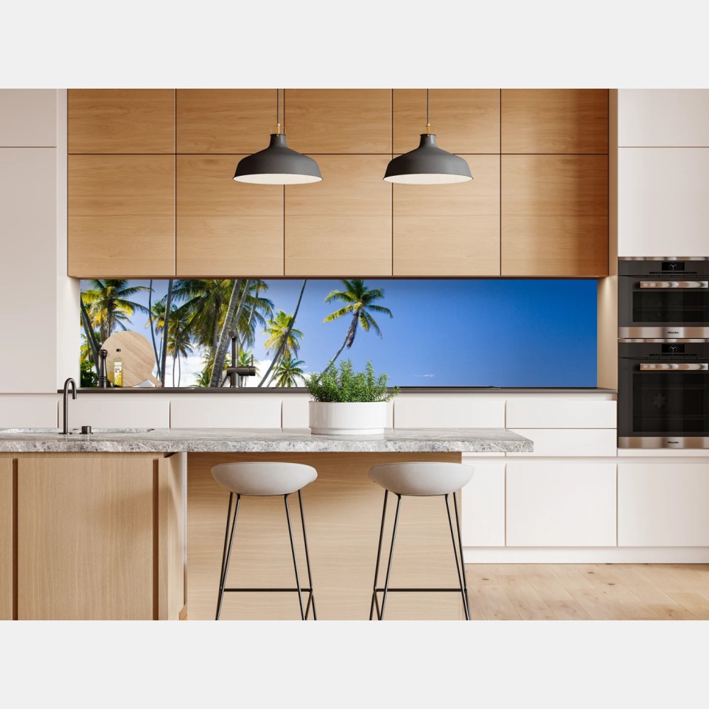 Repositionierbarer Aufkleber tropischer palmenstrand unter blauem himmel – Wallnifity® Repositionierbarer Aufkleber tropischer palmenstrand unter blauem himmel – Wallnifity®