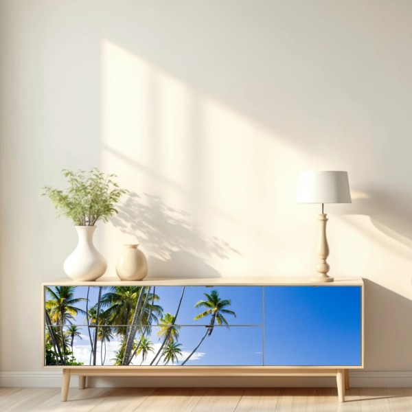Repositionierbarer Aufkleber tropischer palmenstrand unter blauem himmel – Wallnifity® Repositionierbarer Aufkleber tropischer palmenstrand unter blauem himmel – Wallnifity®