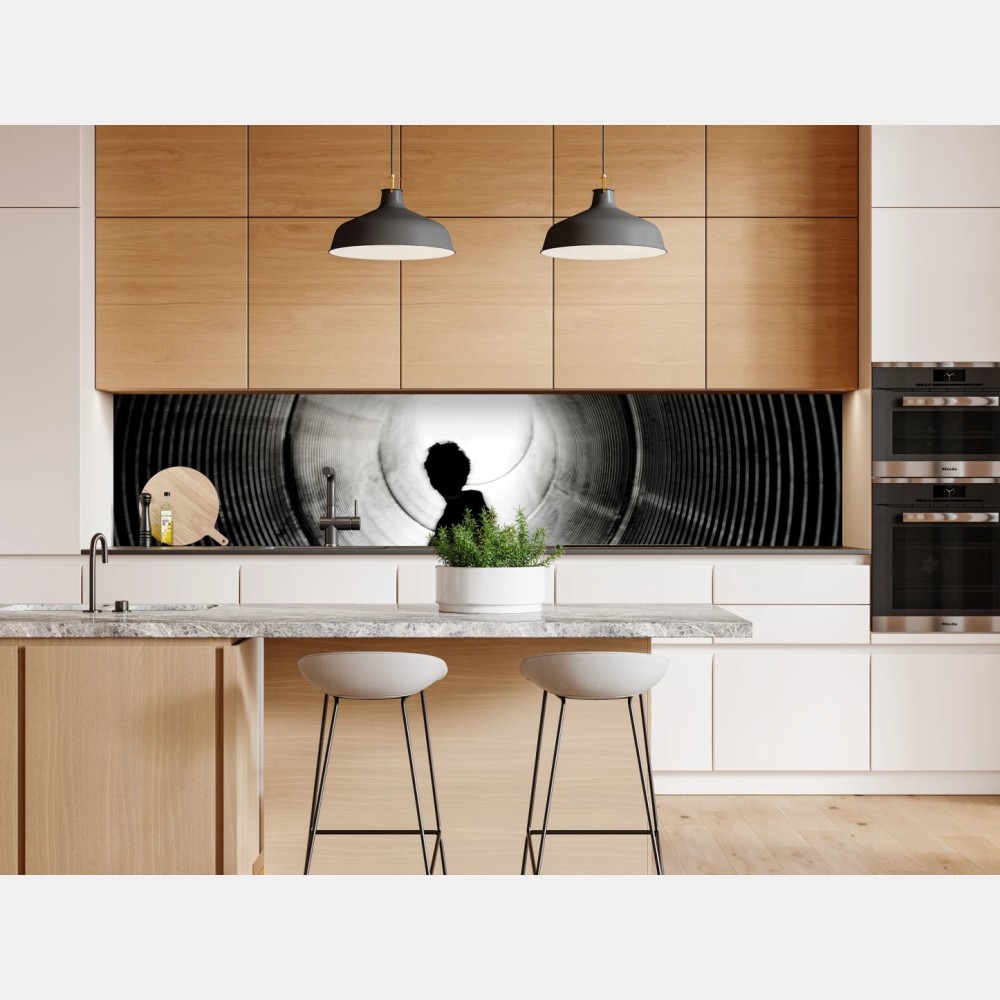 Repositionierbarer Aufkleber silhouette in einem spiraltunnel – Wallnifity® Repositionierbarer Aufkleber silhouette in einem spiraltunnel – Wallnifity®
