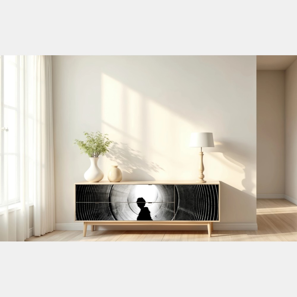 Repositionierbarer Aufkleber silhouette in einem spiraltunnel – Wallnifity® Repositionierbarer Aufkleber silhouette in einem spiraltunnel – Wallnifity®
