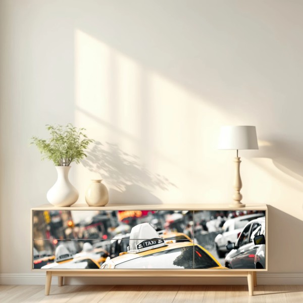 Repositionierbarer Aufkleber gelbes taxi in den straßen von New York – Wallnifity® Repositionierbarer Aufkleber gelbes taxi in den straßen von New York – Wallnifity®