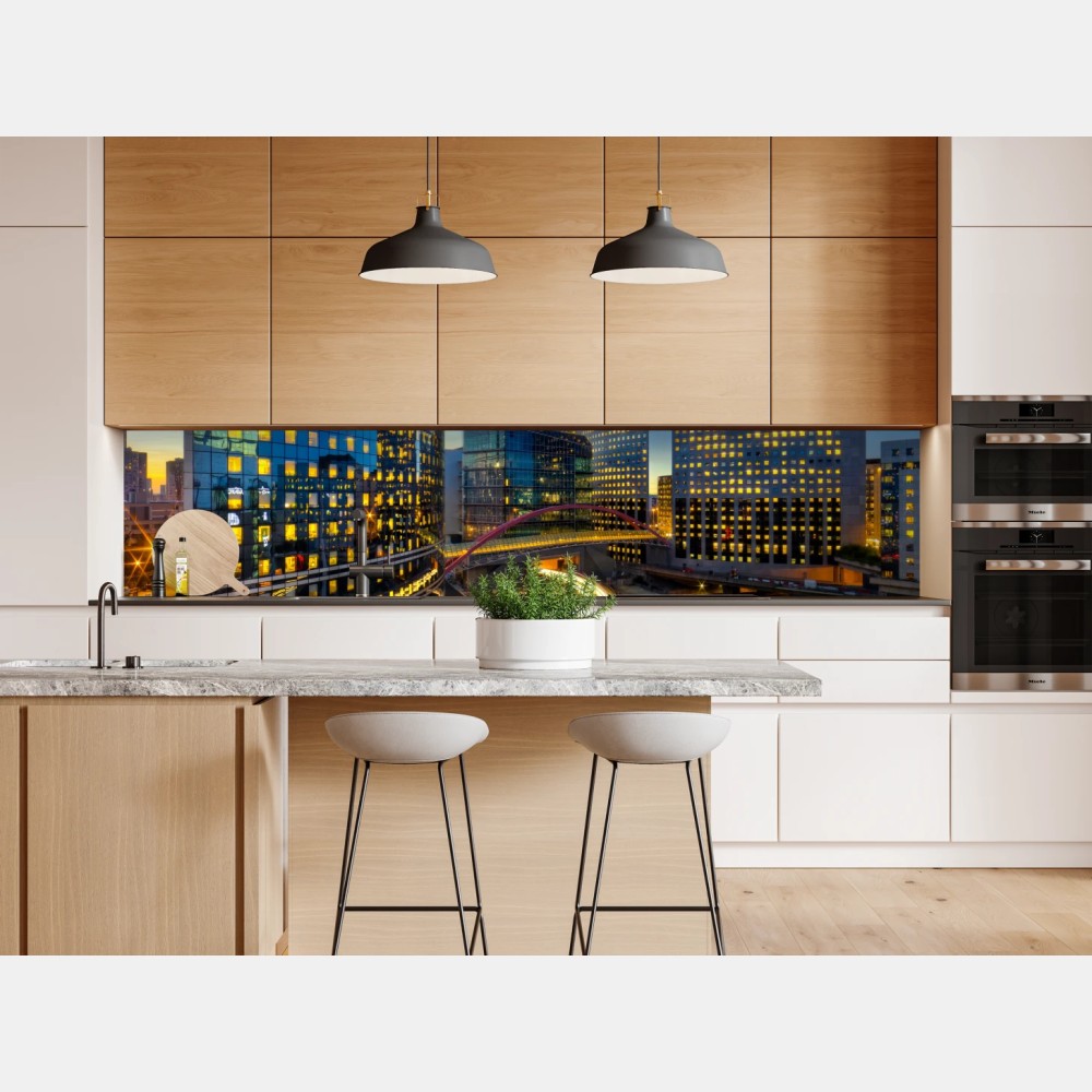 Repositionierbarer Aufkleber moderne stadtsilhouette bei dämmerung – Wallnifity® Repositionierbarer Aufkleber moderne stadtsilhouette bei dämmerung – Wallnifity®