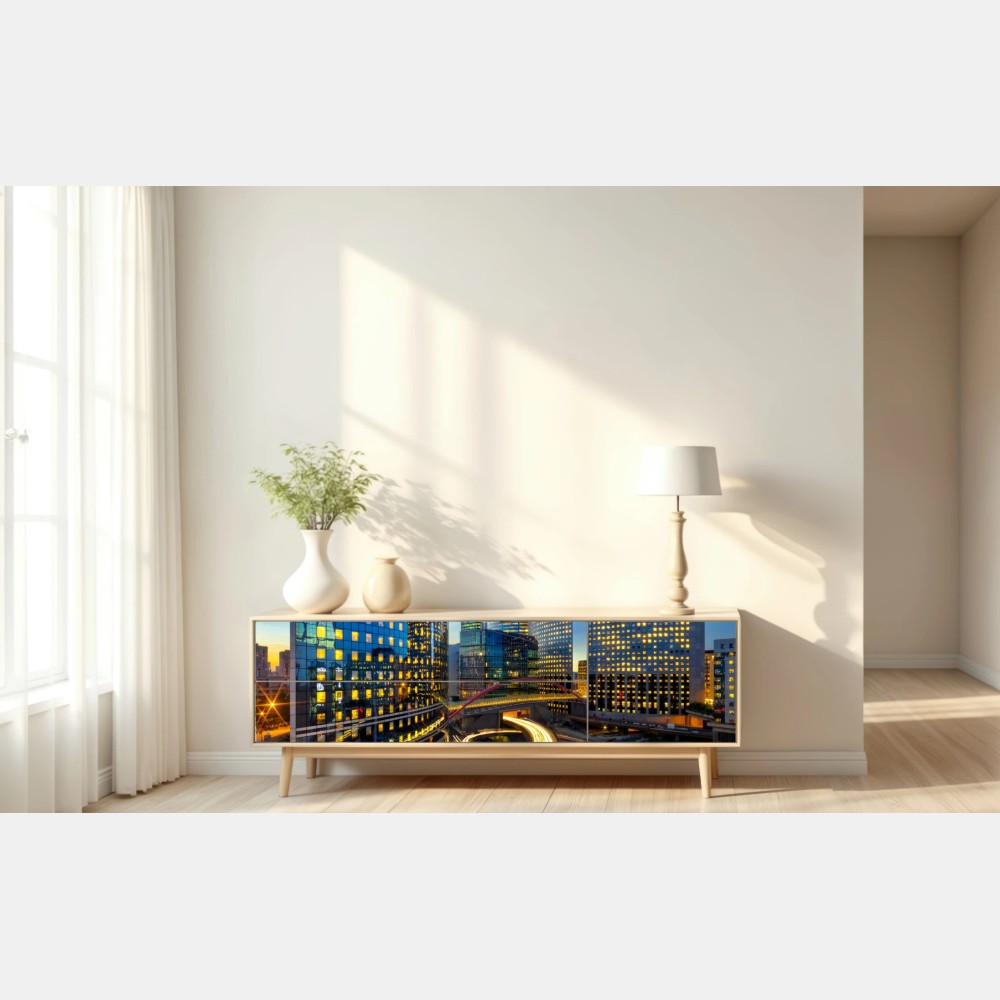 Repositionierbarer Aufkleber moderne stadtsilhouette bei dämmerung – Wallnifity® Repositionierbarer Aufkleber moderne stadtsilhouette bei dämmerung – Wallnifity®