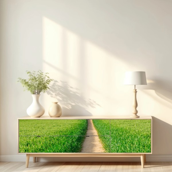Repositionierbarer Aufkleber sonnenbeschienener weg durch grüne wiese – Wallnifity® Repositionierbarer Aufkleber sonnenbeschienener weg durch grüne wiese – Wallnifity®