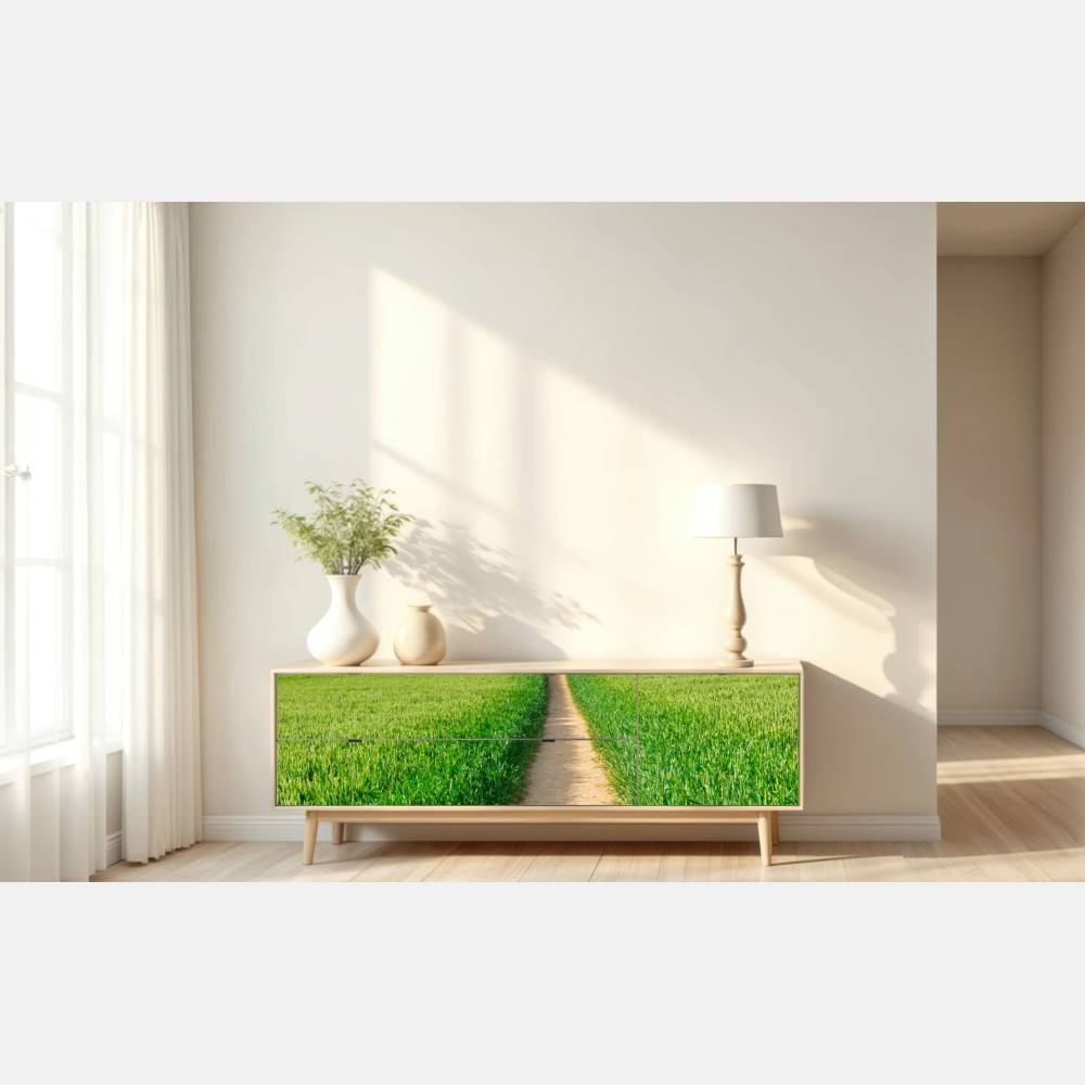 Repositionierbarer Aufkleber sonnenbeschienener weg durch grüne wiese – Wallnifity® Repositionierbarer Aufkleber sonnenbeschienener weg durch grüne wiese – Wallnifity®