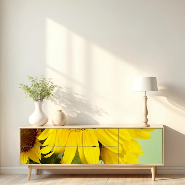 Repositionierbarer Aufkleber heller sonnenblumenstrauß auf grünem hintergrund – Wallnifity® Repositionierbarer Aufkleber heller sonnenblumenstrauß auf grünem hintergrund – Wallnifity®