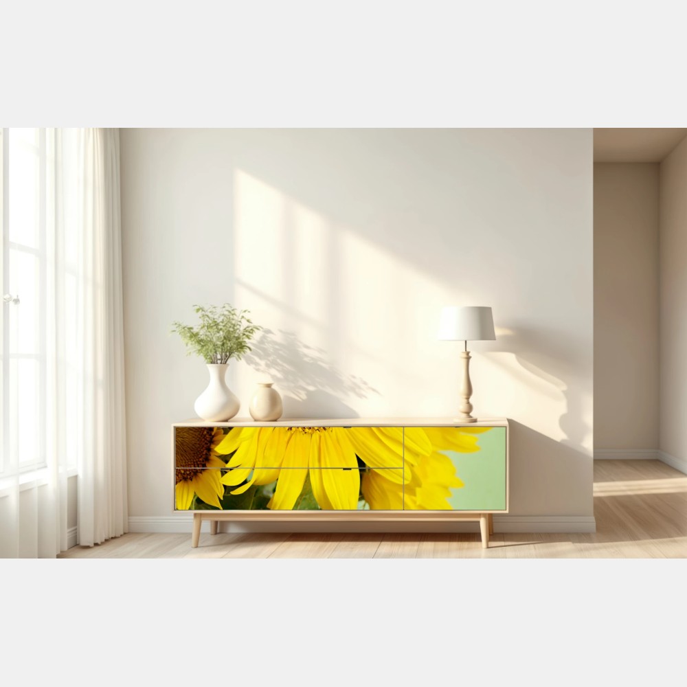 Repositionierbarer Aufkleber heller sonnenblumenstrauß auf grünem hintergrund – Wallnifity® Repositionierbarer Aufkleber heller sonnenblumenstrauß auf grünem hintergrund – Wallnifity®