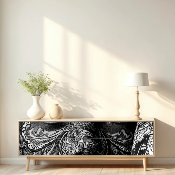 Repositionierbarer Aufkleber ornamentales porträt mit floralen mustern – Wallnifity® Repositionierbarer Aufkleber ornamentales porträt mit floralen mustern – Wallnifity®