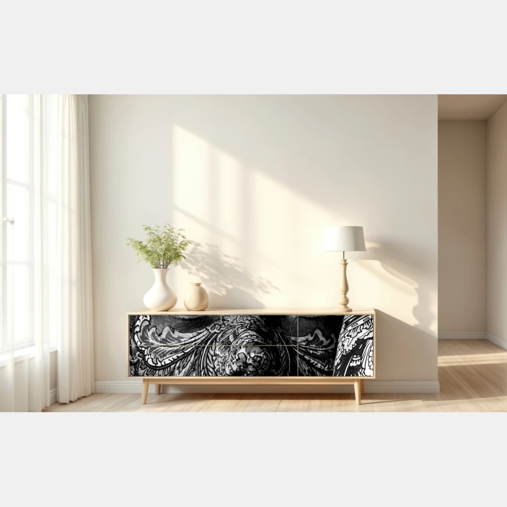 Repositionierbarer Aufkleber ornamentales porträt mit floralen mustern – Wallnifity® Repositionierbarer Aufkleber ornamentales porträt mit floralen mustern – Wallnifity®