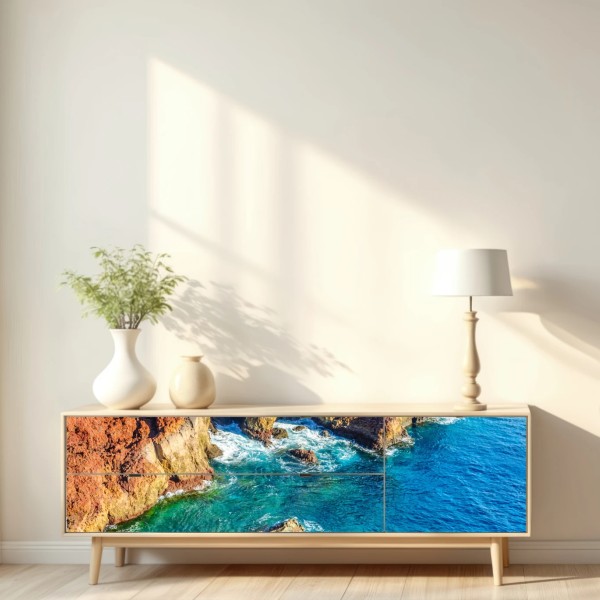 Repositionierbarer Aufkleber dramatische klippen und türkisfarbenes meer bei Punto Teno, Teneriffa – Wallnifity® Repositionierbarer Aufkleber dramatische klippen und türkisfarbenes meer bei Punto Teno, Teneriffa – Wallnifity®