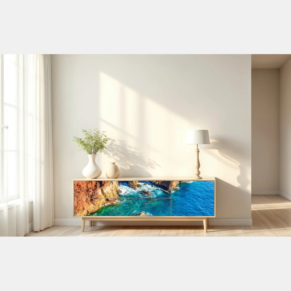 Repositionierbarer Aufkleber dramatische klippen und türkisfarbenes meer bei Punto Teno, Teneriffa – Wallnifity® Repositionierbarer Aufkleber dramatische klippen und türkisfarbenes meer bei Punto Teno, Teneriffa – Wallnifity®