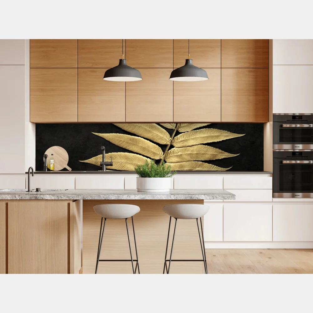 Repositionierbarer Aufkleber goldener farn vor dunklem hintergrund – Wallnifity® Repositionierbarer Aufkleber goldener farn vor dunklem hintergrund – Wallnifity®
