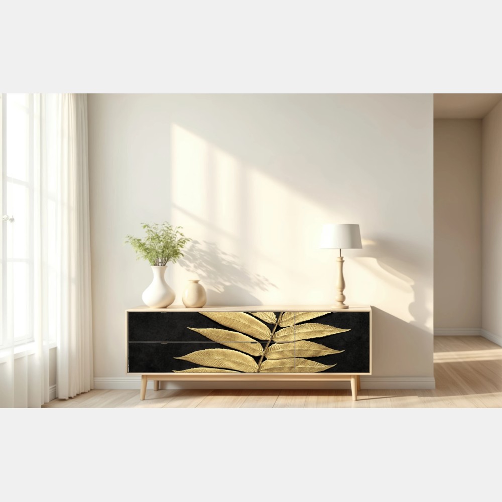 Repositionierbarer Aufkleber goldener farn vor dunklem hintergrund – Wallnifity® Repositionierbarer Aufkleber goldener farn vor dunklem hintergrund – Wallnifity®