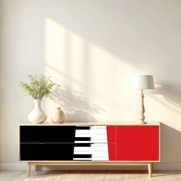 Repositionierbarer Aufkleber schwarz-rotes klavier-tastatur motiv – Wallnifity® Repositionierbarer Aufkleber schwarz-rotes klavier-tastatur motiv – Wallnifity®