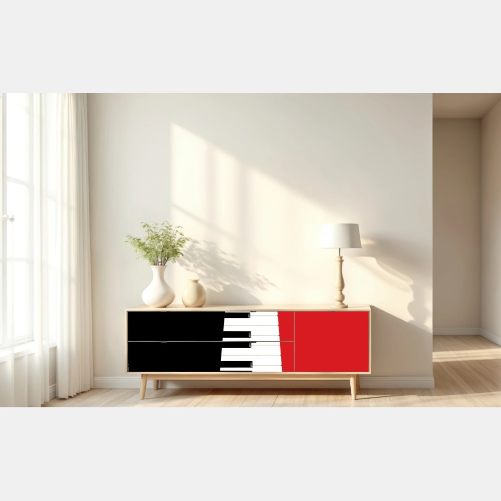 Repositionierbarer Aufkleber schwarz-rotes klavier-tastatur motiv – Wallnifity® Repositionierbarer Aufkleber schwarz-rotes klavier-tastatur motiv – Wallnifity®