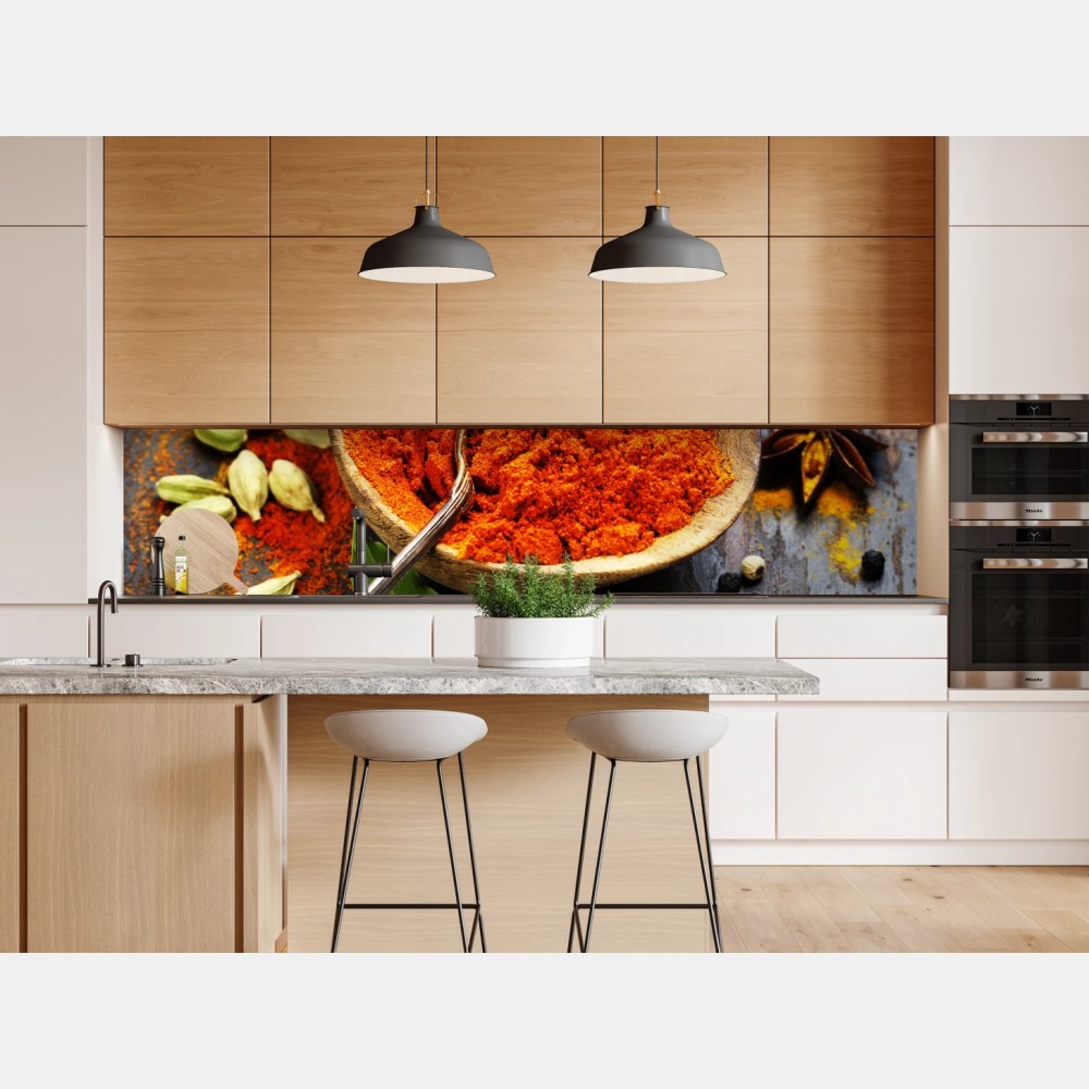 Repositionierbarer Aufkleber bunte gewürze und kräuter auf holz – Wallnifity® Repositionierbarer Aufkleber bunte gewürze und kräuter auf holz – Wallnifity®